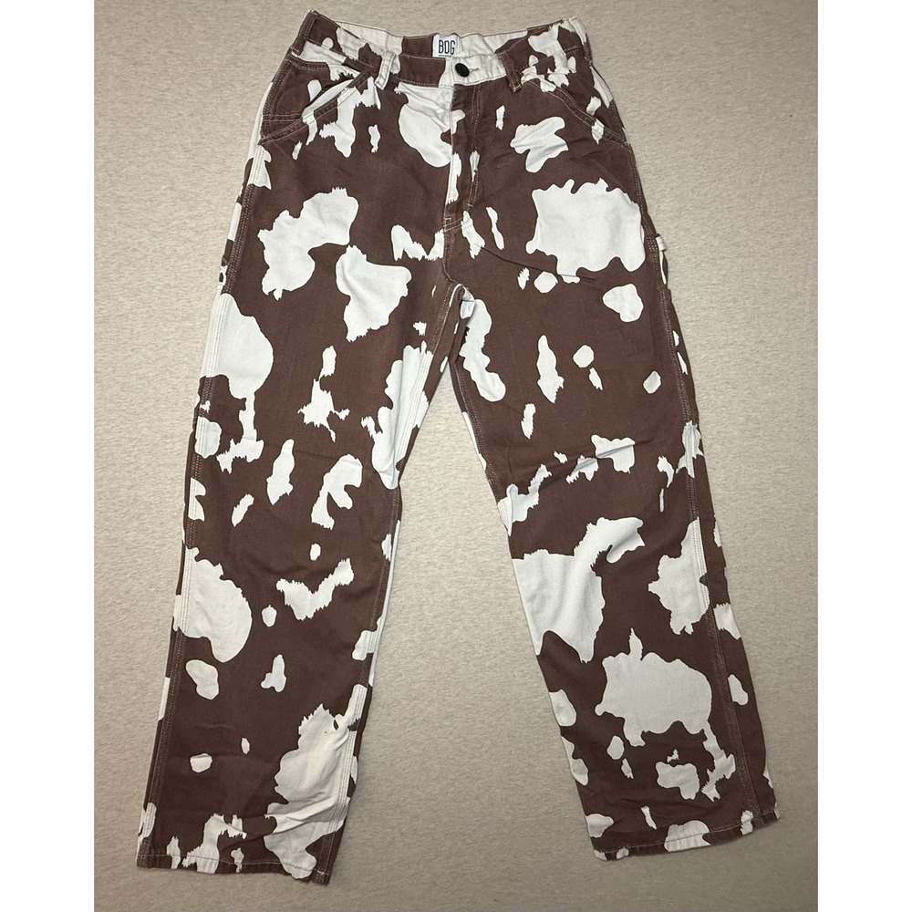 BDG Woman's Cow Print Carpenter Pants Brown And Cream 28x32
